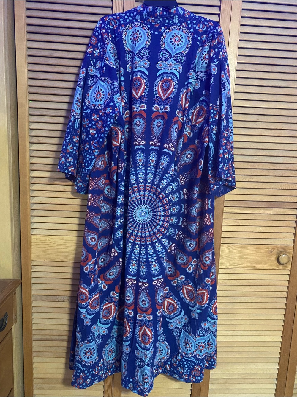 EARTHBOUND Navy Paisley & Mandala Open Duster with Red and Light Blue Accents - Picture 3 of 4